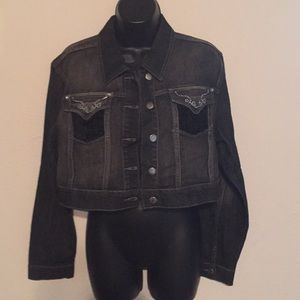 Black denim crop jacket.